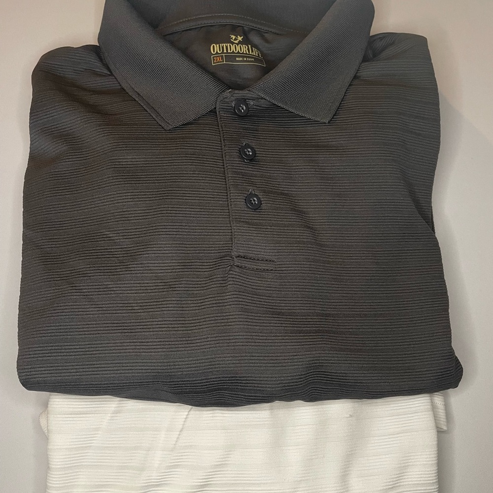 Outdoor Life 2XL loose comfortable button up polo shirt Grey & White shirt